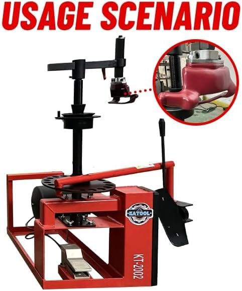 39" Max Wheel Diameter Mini Tire Changer Machine Tire Machine for Road Rescue, Shop Repair, and Home Garage, Red, KT-2002P