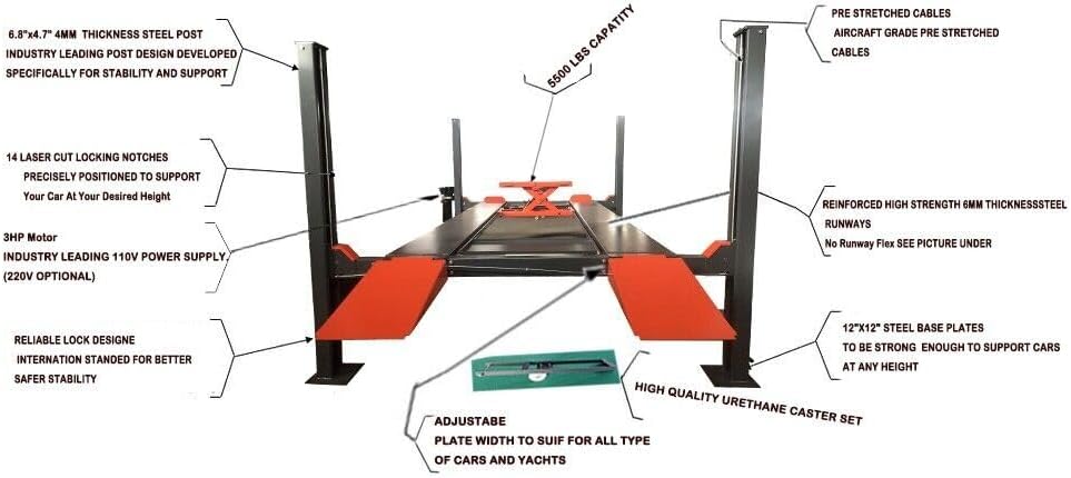 3.0HP 11000Lbs 4 Post Lift 4 Post Parking Service Storage Lift Lifting Height 84 Inch Extra Tall Extra Long Extra Wide 110v Four Post Parking Lift 4-Post Auto Lift Garage Lift Storage