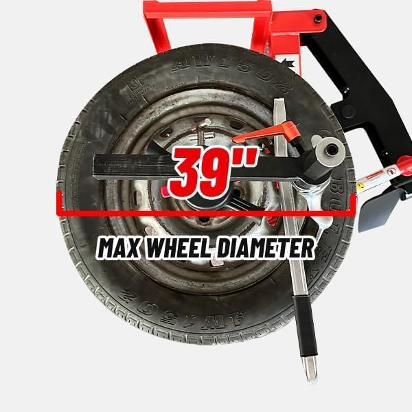 39" Max Wheel Diameter Mini Tire Changer Machine Tire Machine for Road Rescue, Shop Repair, and Home Garage, Red, KT-2002P