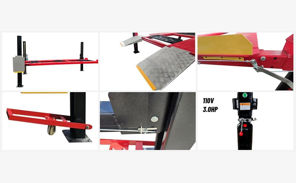 9500lbs 4 Post Lift with Moving Kits/Caster Aluminum Ramp Extra Height Four Post Lift 79" Lifting Height Storage Service Lift Home Parking Lift, 110v, 4H950