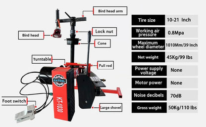 Mini Tire Changer Machine 39" MAX. Wheel Diameter KT-1030P Tire Machine Small Wheel Changers Tire Repair Tools