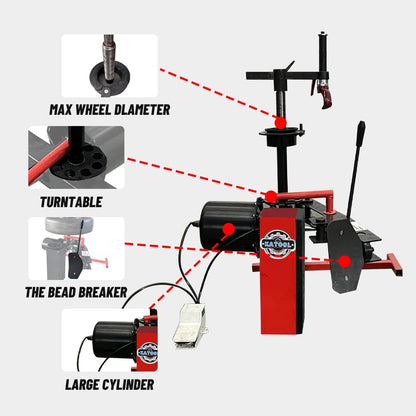 Mini Tire Changer Machine 39" MAX. Wheel Diameter KT-1030P Tire Machine Small Wheel Changers Tire Repair Tools
