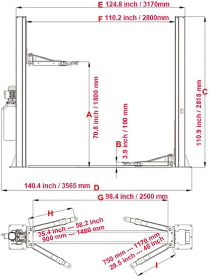 ME 10000lbs 2 Post Lift Car Lift Automotive Lift 2 Post Car Lift Hoist Equipment for Garage Shop Repair