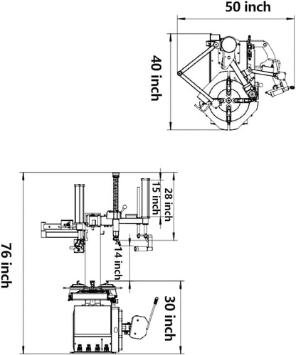 2.0HP Tire Changer Machine with Bead Blaster Rim Clamp 14"-24" KT-T830W Tire Changer Wheel Changers Machine (KT-T830W)