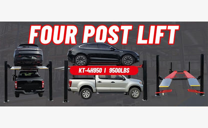 9500lbs 4 Post Lift with Moving Kits/Caster Aluminum Ramp Extra Height Four Post Lift 79" Lifting Height Storage Service Lift Home Parking Lift, 110v, 4H950