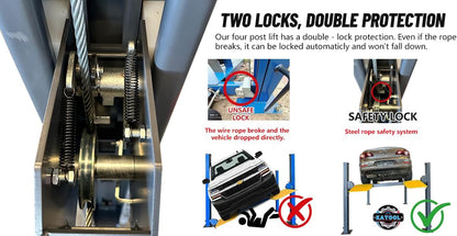 8500 lbs 4 Post Car Lift with Casters Kits Extra Tall Extra Long Extra Wide 4-Post Portable Storage Service Lift Home Parking Lift