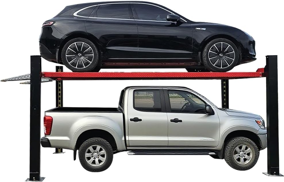 9500lbs 4 Post Lift with Moving Kits/Caster Aluminum Ramp Extra Height Four Post Lift 79" Lifting Height Storage Service Lift Home Parking Lift, 110v, 4H950