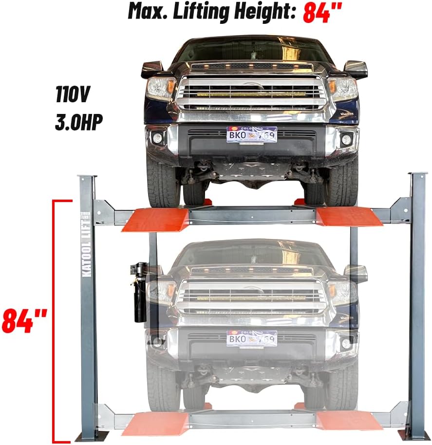3.0HP 11000Lbs 4 Post Lift 4 Post Parking Service Storage Lift Lifting Height 84 Inch Extra Tall Extra Long Extra Wide 110v Four Post Parking Lift 4-Post Auto Lift Garage Lift Storage