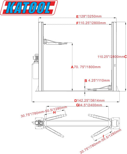10000 lbs 2 Post Car Lift 2 Posts Lift Auto Lift with Floor Plate for Shop Repair or Home Garage