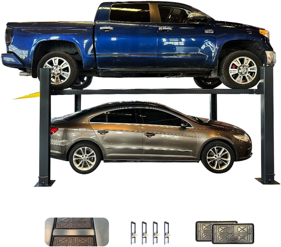 8500 lbs 4 Post Car Lift with Casters Kits Extra Tall Extra Long Extra Wide 4-Post Portable Storage Service Lift Home Parking Lift