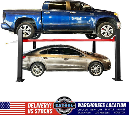 9500lbs 4 Post Lift with Moving Kits/Caster Aluminum Ramp Extra Height Four Post Lift 79" Lifting Height Storage Service Lift Home Parking Lift, 110v, 4H950