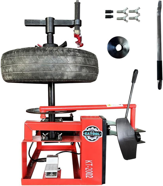 39" Max Wheel Diameter Mini Tire Changer Machine Tire Machine for Road Rescue, Shop Repair, and Home Garage, Red, KT-2002P