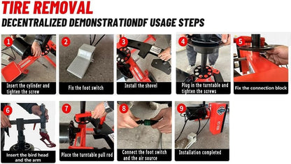 39" Max Wheel Diameter Mini Tire Changer Machine Tire Machine for Road Rescue, Shop Repair, and Home Garage, Red, KT-2002P