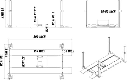 8500 lbs 4 Post Car Lift with Casters Kits Extra Tall Extra Long Extra Wide 4-Post Portable Storage Service Lift Home Parking Lift