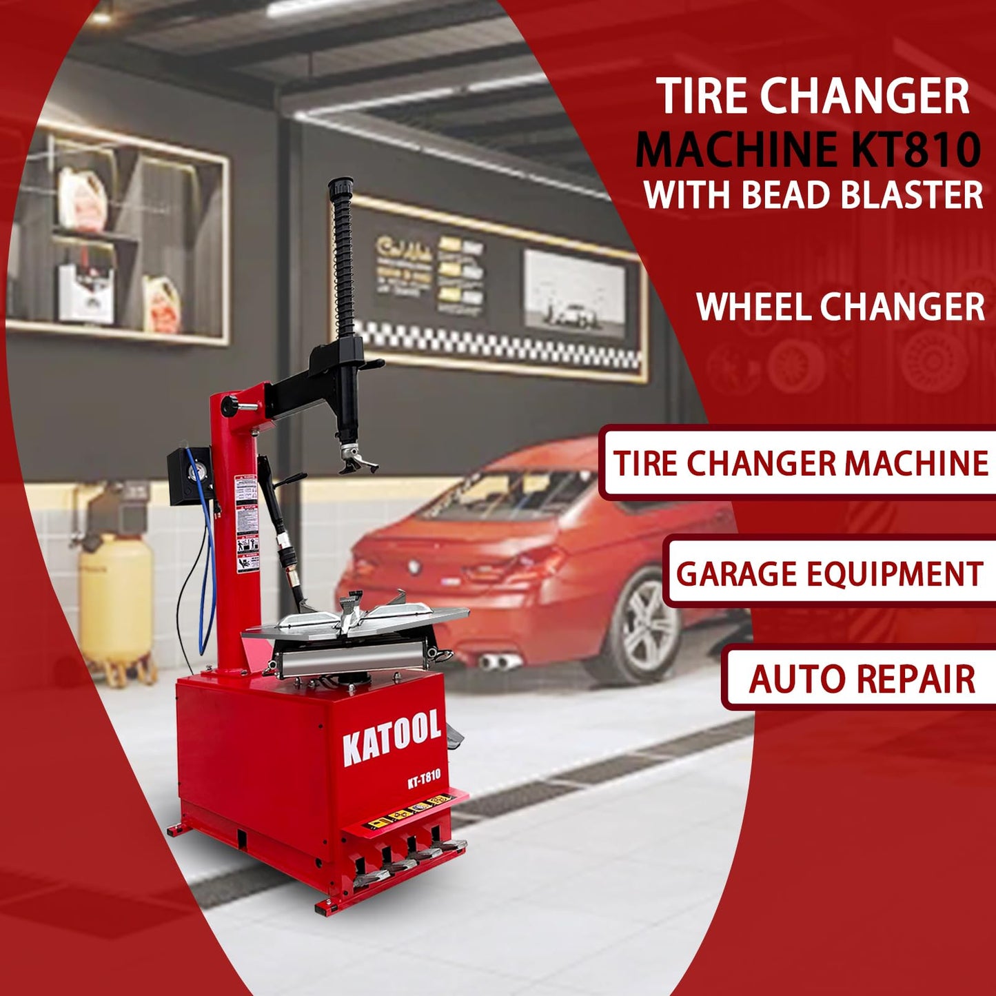 2.0HP Bead Blaster 24" Clamping Tire Changer Machine with 4 Aluminum Pedal KT810 Wheel Changer Tire Changer Machine Garage Equipment Auto Repair