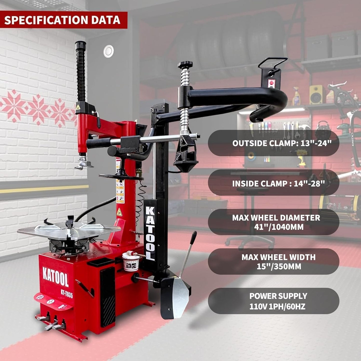 2.0HP Bead Blaster 24" Clamping Tire Changer Machine with 4 Aluminum Pedal KT810 Wheel Changer Tire Changer Machine Garage Equipment Auto Repair