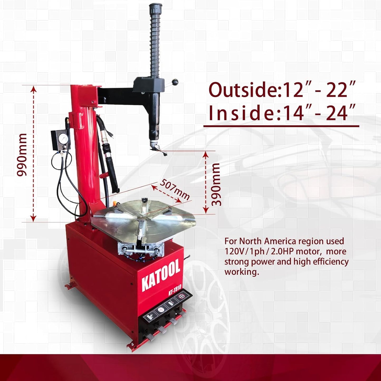 2.0HP Bead Blaster 24" Clamping Tire Changer Machine with 4 Aluminum Pedal KT810 Wheel Changer Tire Changer Machine Garage Equipment Auto Repair