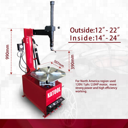 2.0HP Bead Blaster 24" Clamping Tire Changer Machine with 4 Aluminum Pedal KT810 Wheel Changer Tire Changer Machine Garage Equipment Auto Repair