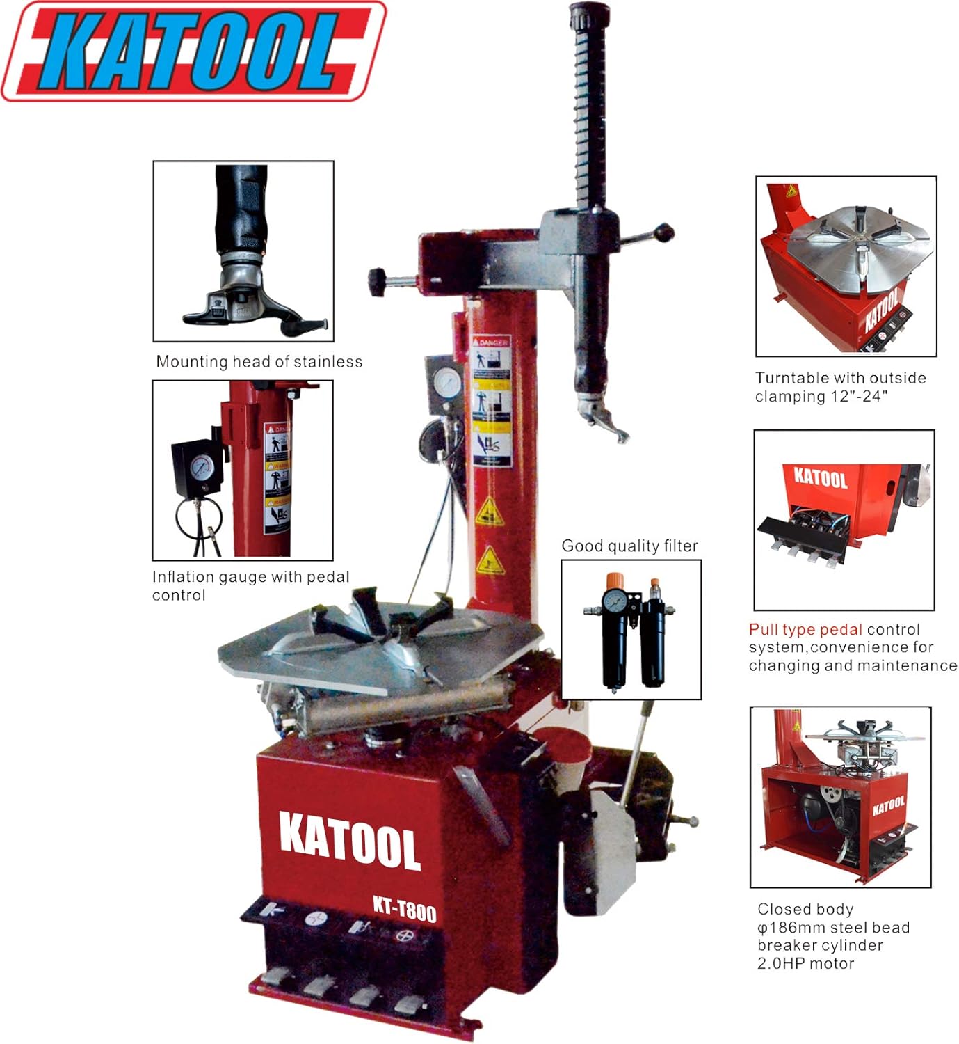 2.0HP Tire Changer Wheel Changers Machine Combo Tire Changer Machine Tire Machine Tire Repair Tire Tools for Shop and Garage, Red
