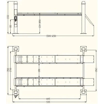 Katool KT-4H150 15,000lbs 4 Post Alignment Lift With Rolling Jack